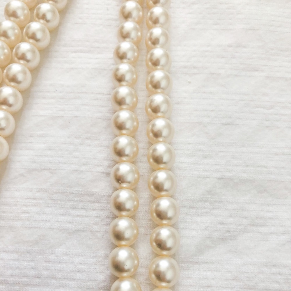 Layered Faux Pearl Beaded Crystal Statement Necklace Multi-Strand Silver Chain - Picture 3 of 10